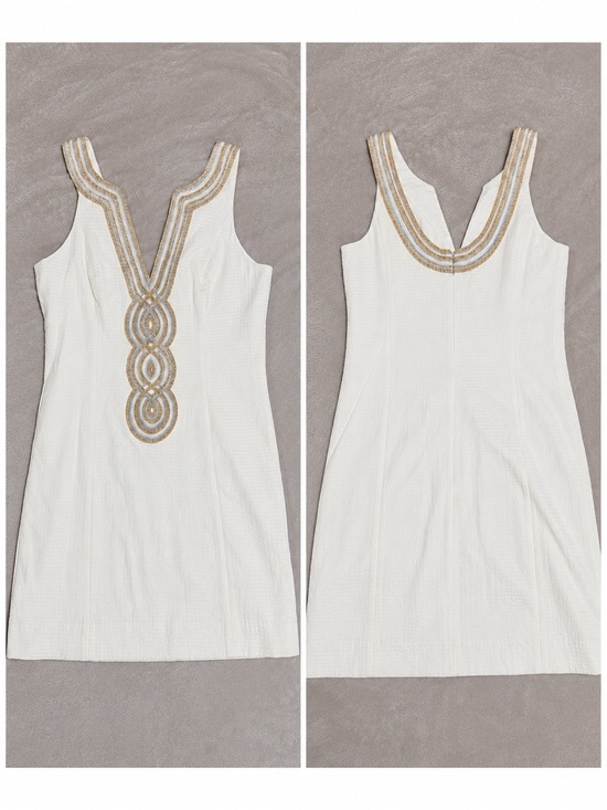 Lilly Pulitzer Dresses & Skirts - Lilly Pulitzer White Dress with Gold & Silver Trim